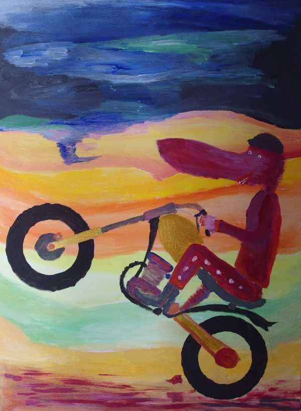 Mopedfahrer auf Hinterrad